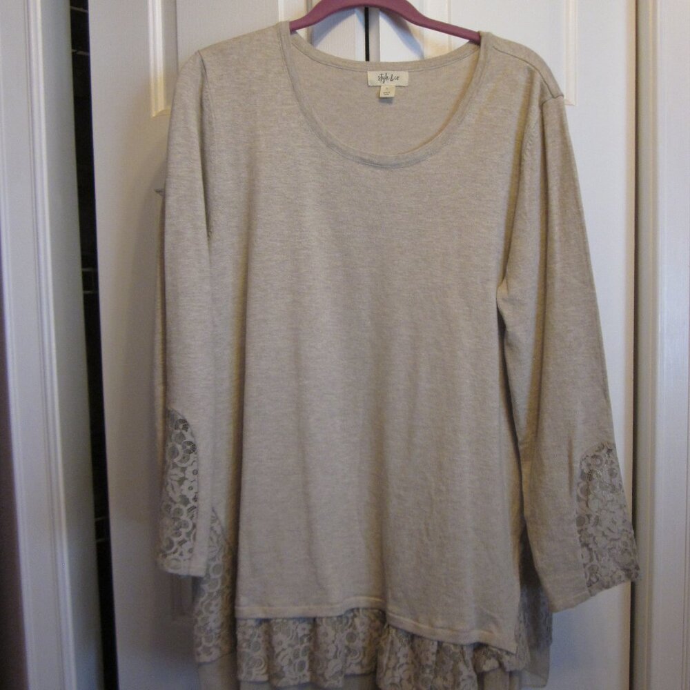 Style & Co Tan Lace Sweater Tunic Sz L